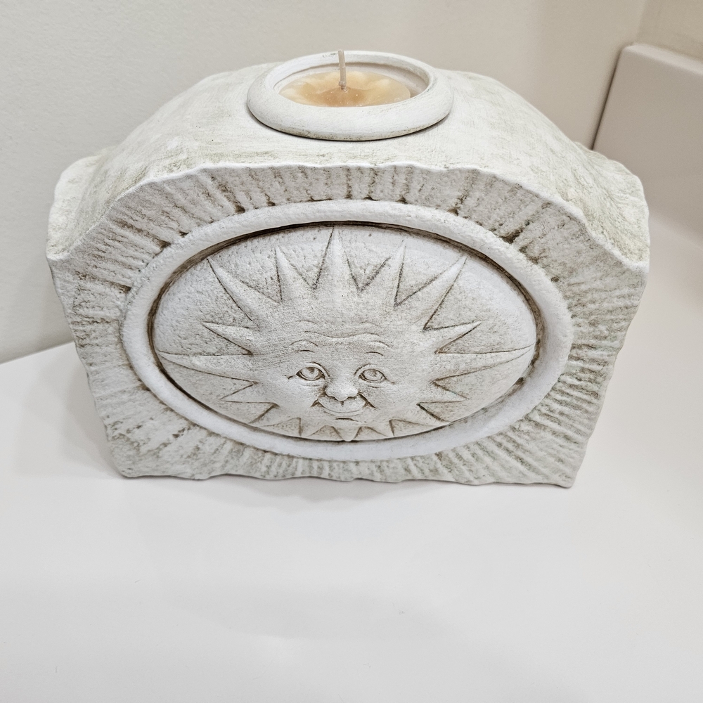 Sun Motif Candle Holder - White